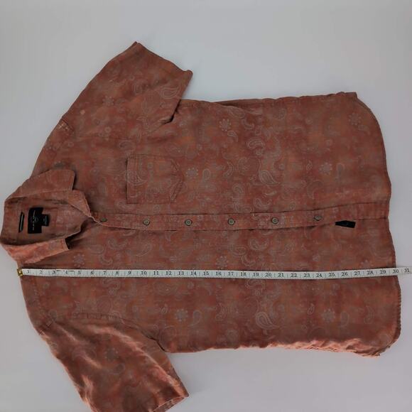 Black Brown 1826 Mens Orange Paisley Button Down Short Sleeve Shirt -Size L -GUC - Picture 10 of 12